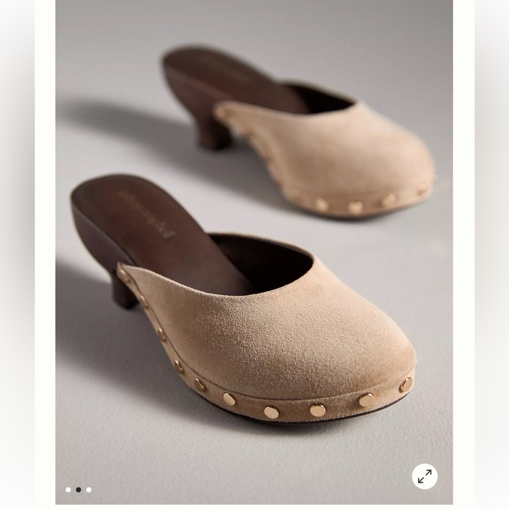 Jeffrey Campbell Cloguette Tan Suede Mules with Stud Accents - Size 9